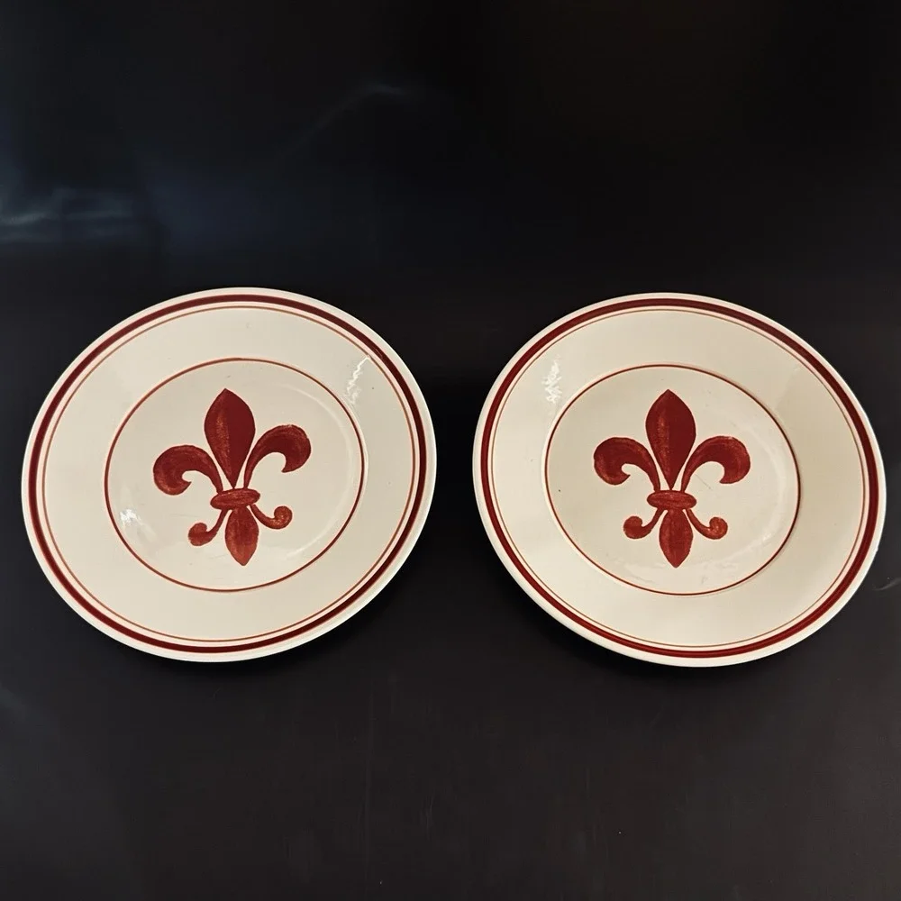 (2) Williams Sonoma Fleur‎ de Lys Red Earthenware Portugal 9